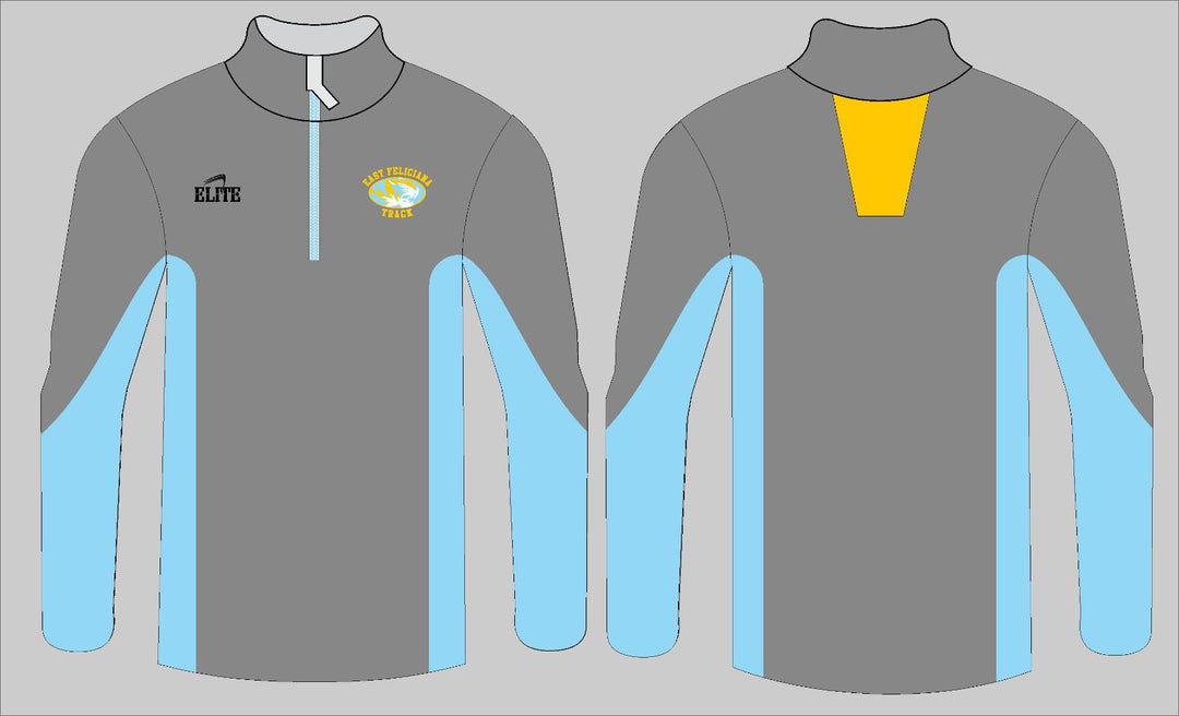 EAST FELICIANA TRACK STORE- Long Sleeve Half Zip Micro Pullover Grey& Blue