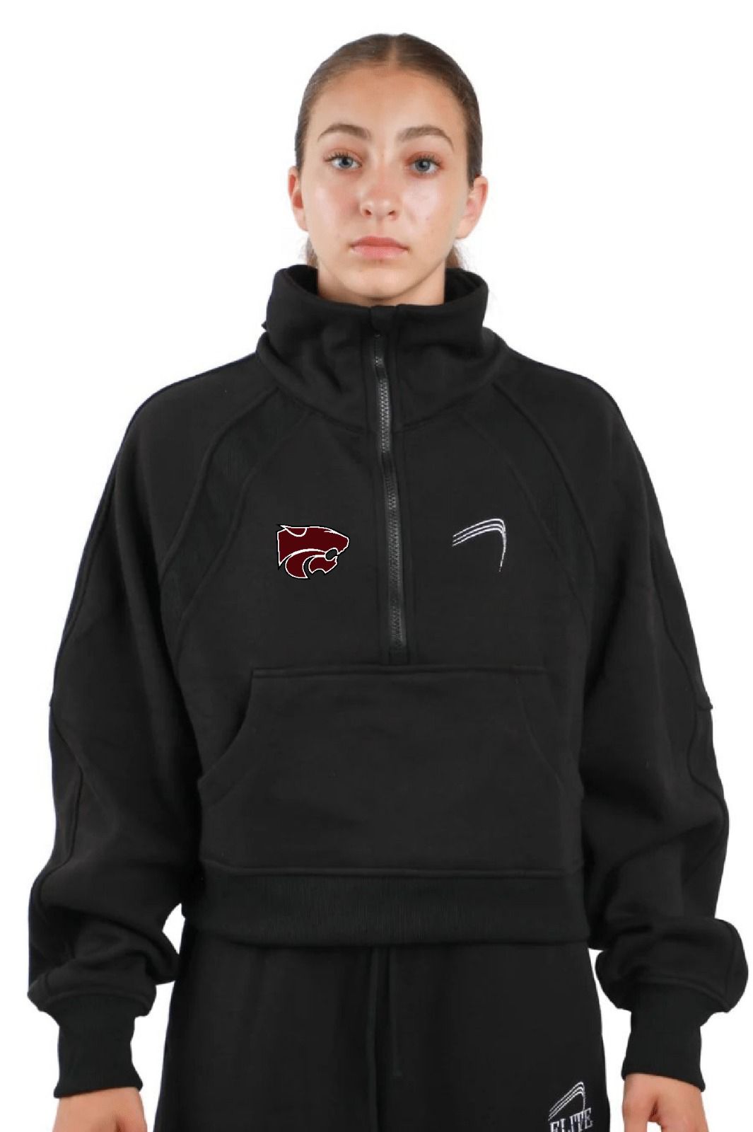 Central Player 1/2 Zipped Cropped Fleece Pullover - Black