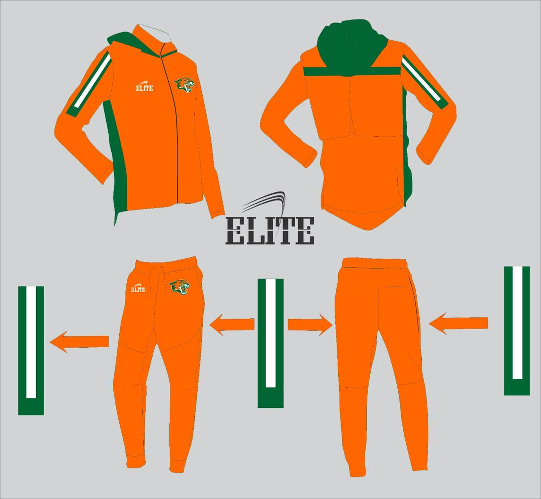 Capitol MS - Travel Suit with Hood Orange With Green & White Strip