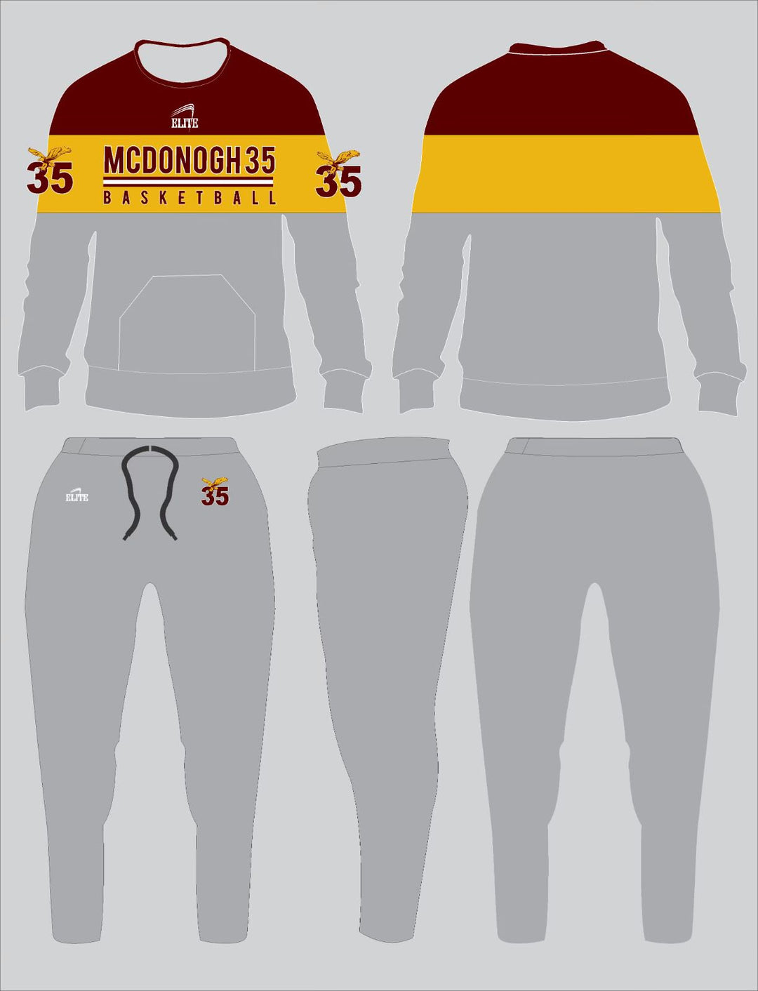 McDonough 35 Team Shop Jersey and Pant - Maroon, Yellow & Grey