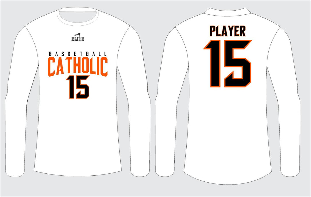 Catholic Fan Long Sleeve Shirt - White (Orange Logo)