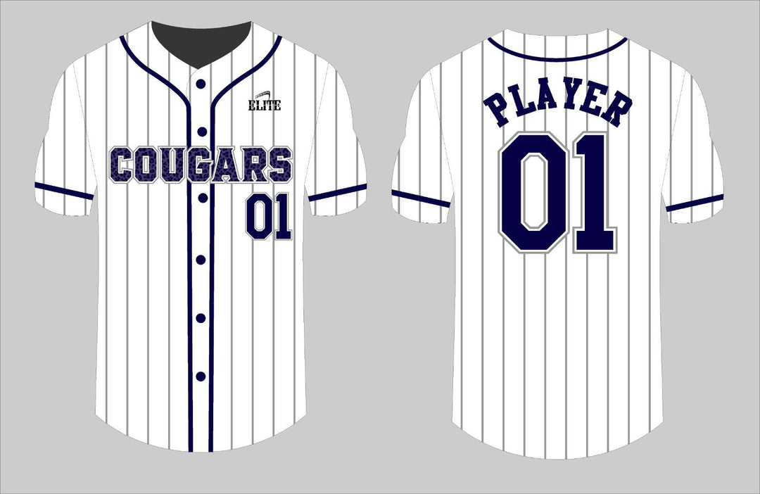Cougars Baseball Jersey - White & Navy Blue
