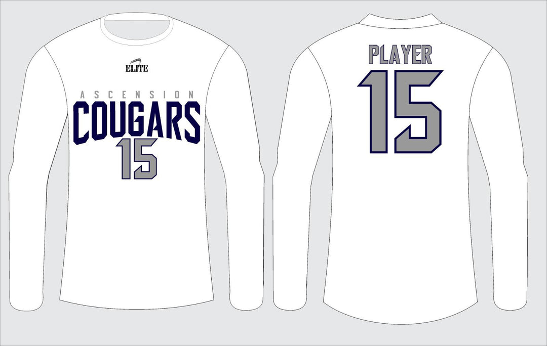 Cougars Long Sleeve Shirt - White (Navy Blue Logo)