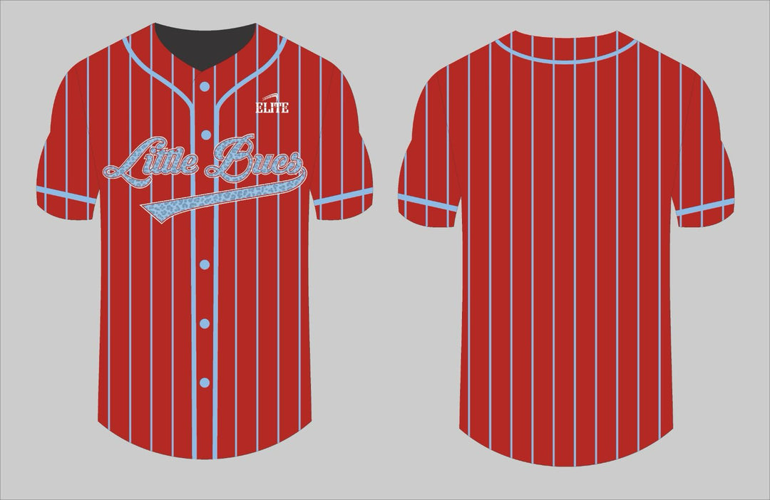 Little Bucks Staff Baseball Jersey - Red (Sky Blue Logo)