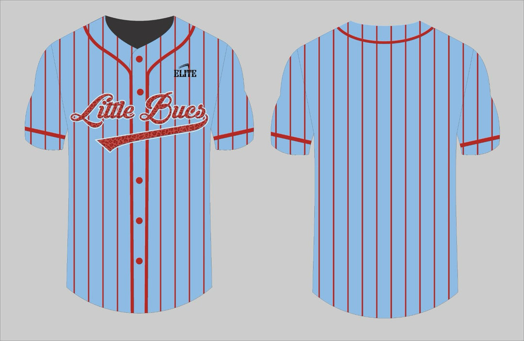 Little Bucks Staff Baseball Jersey - Sky Blue (Red Logo)