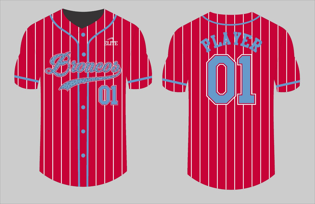 Zachary Broncos Baseball Jersey - Red (Blue Logo)
