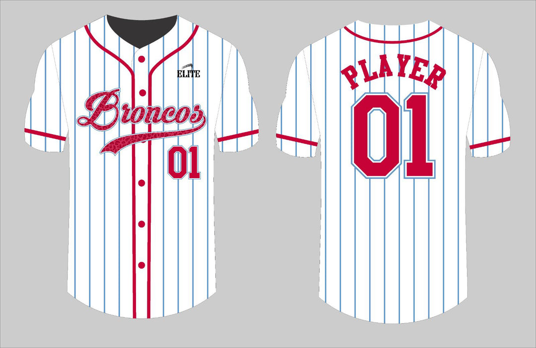 Zachary Broncos Baseball Jersey - White (Red Logo)