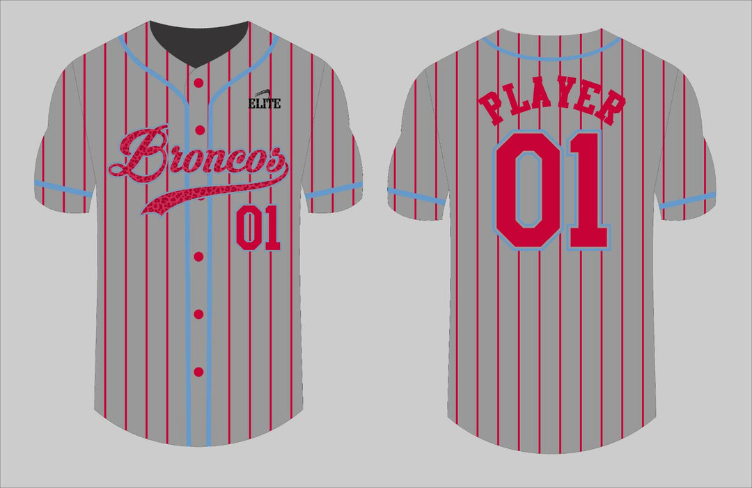 Zachary Broncos Baseball Jersey - Grey (Red Logo)