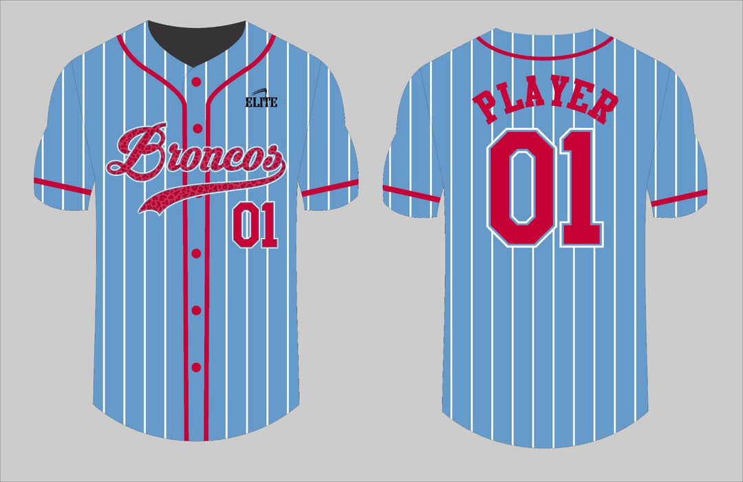 Zachary Broncos Baseball Jersey - Blue (Red Logo)