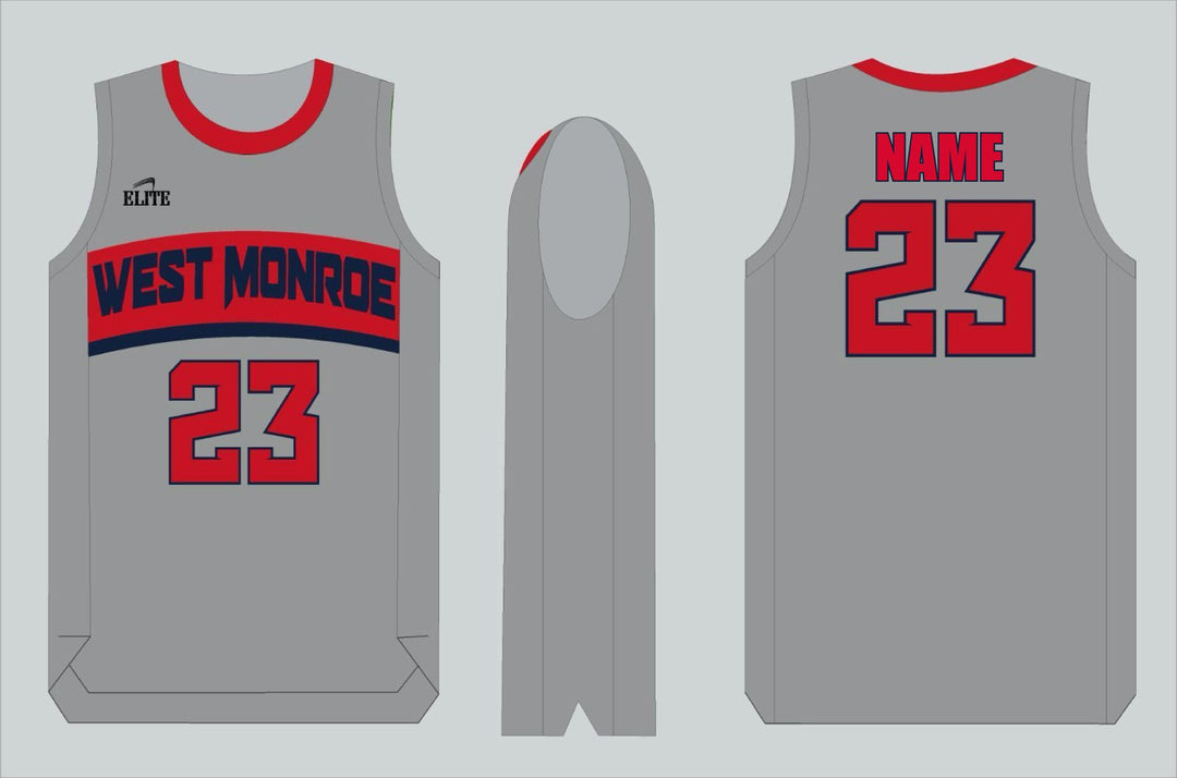 West Monroe Basketball Jersey - Gray Red