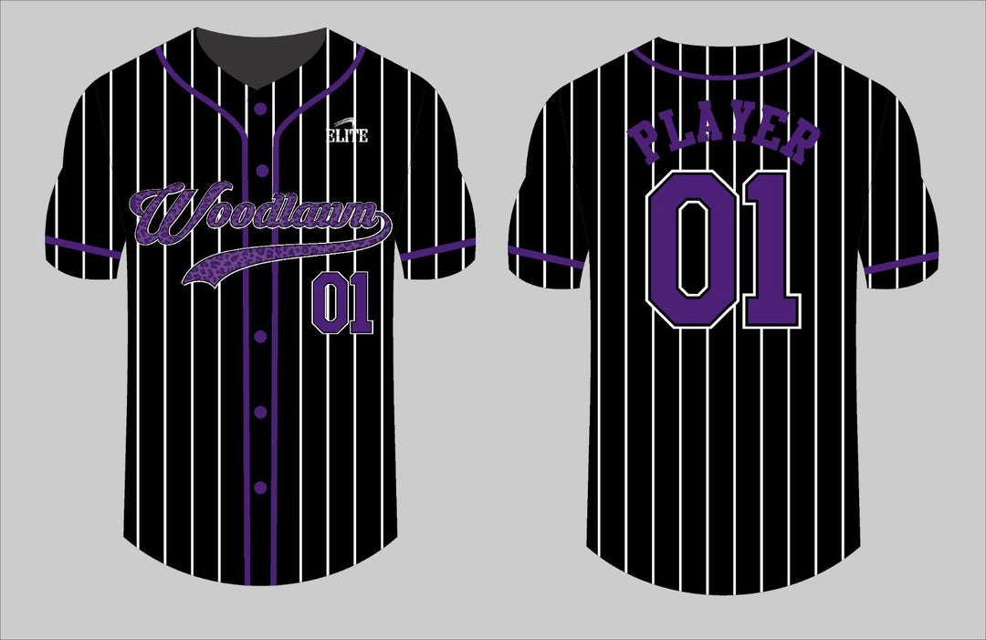 Panthers Woodlawn Baseball Jersey - Black (Purple Logo)