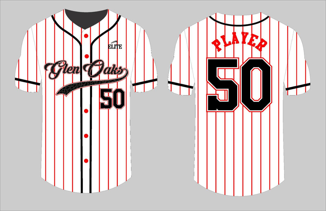 Glen Oaks Alumni Baseball Jersey - White & Red