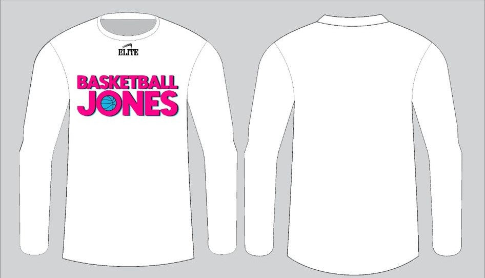 Basketball Jones Long Sleeve T-Shirt - White (Pink Logo)