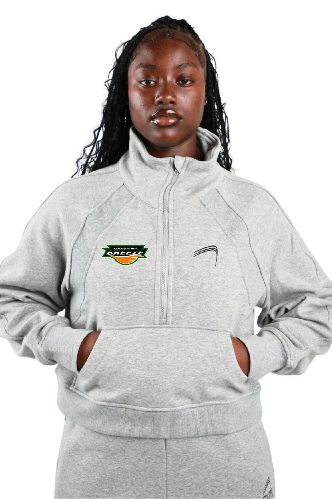 LA BREEZE Elite 1/2 Zip Cropped Fleece Pullover - Women's - Grey