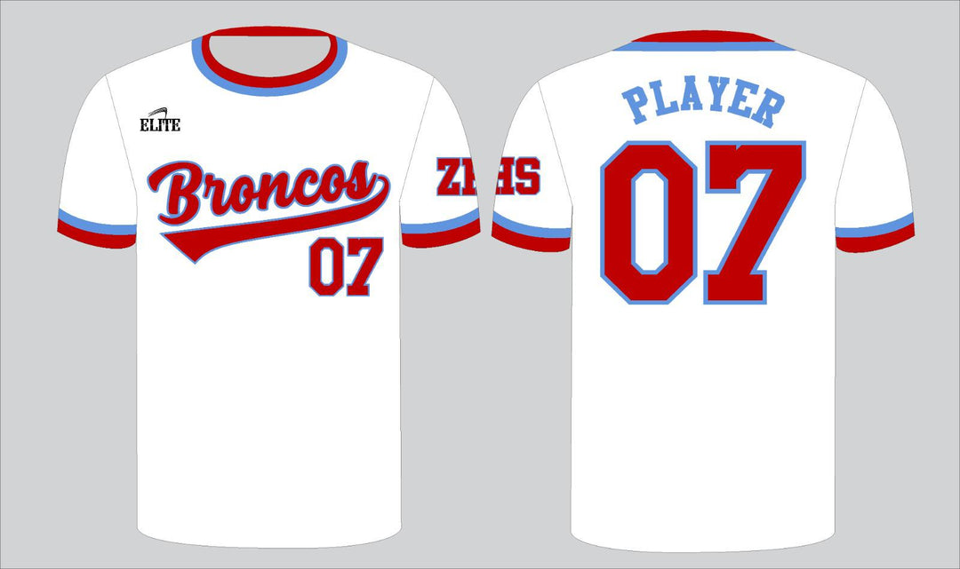 Zachary Baseball Jersey - White (Red logo)