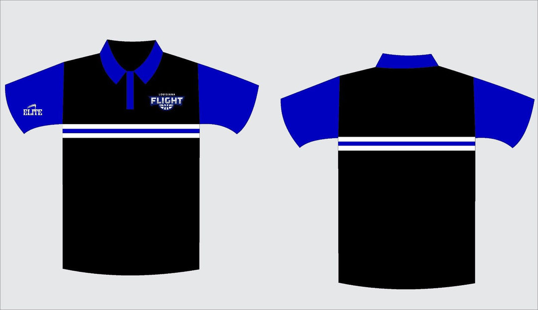 Louisiana Flight Polo Shirt - Black With Blue Sleeves