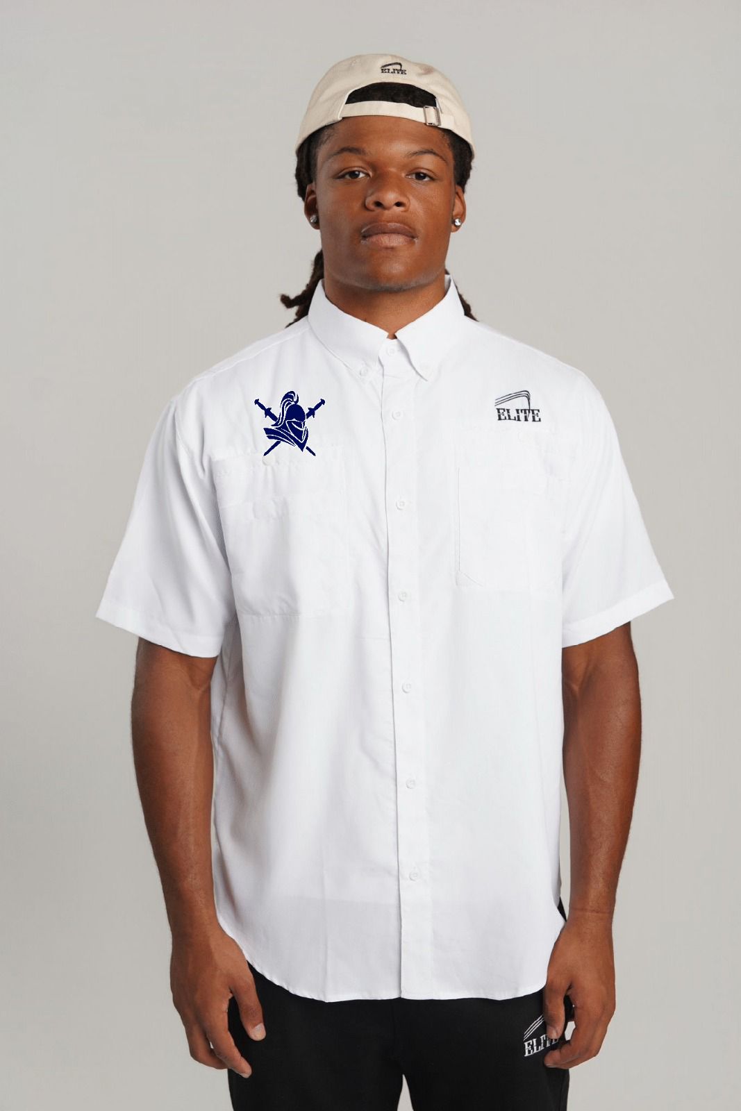 Family Christian Community School ELITE Fisherman Full Button Polo - White