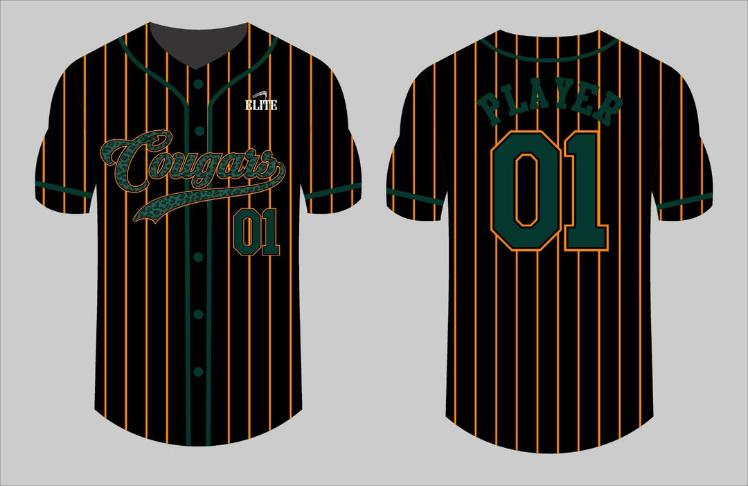 Cougars Baseball Jersey - Black & Green (Pattern Logo)