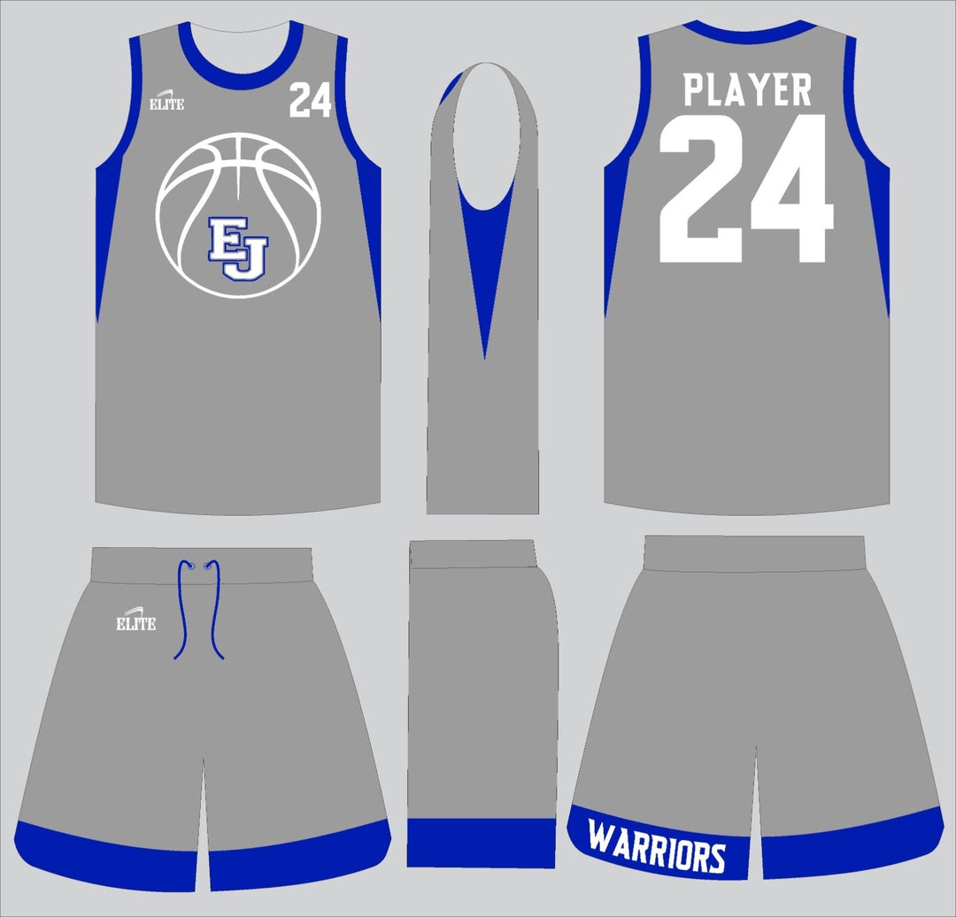 East Jefferson Basketball Reversible Practice Top Grey/Royal With Grey Shorts