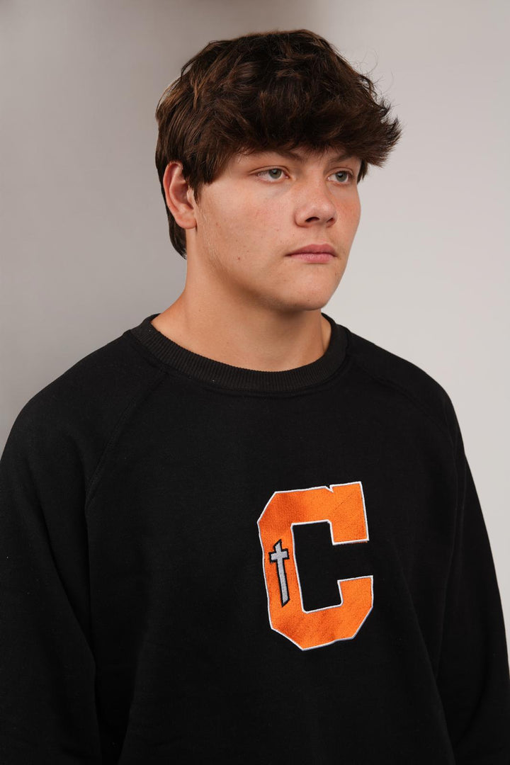 Catholic Embroidered C Crewneck - Black