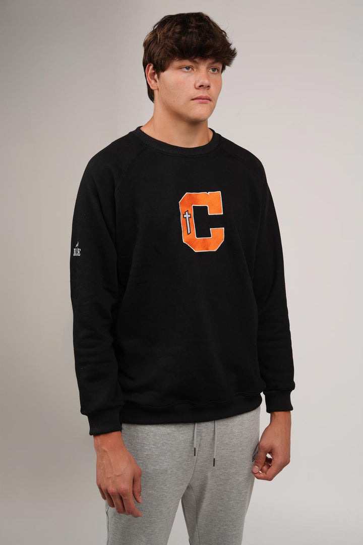 Catholic Embroidered C Crewneck - Black