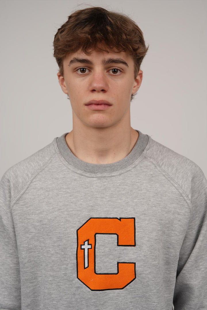 Catholic Embroidered C Crewneck - Grey