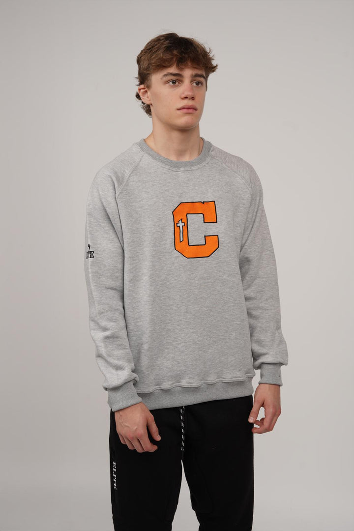 Catholic Embroidered C Crewneck - Grey