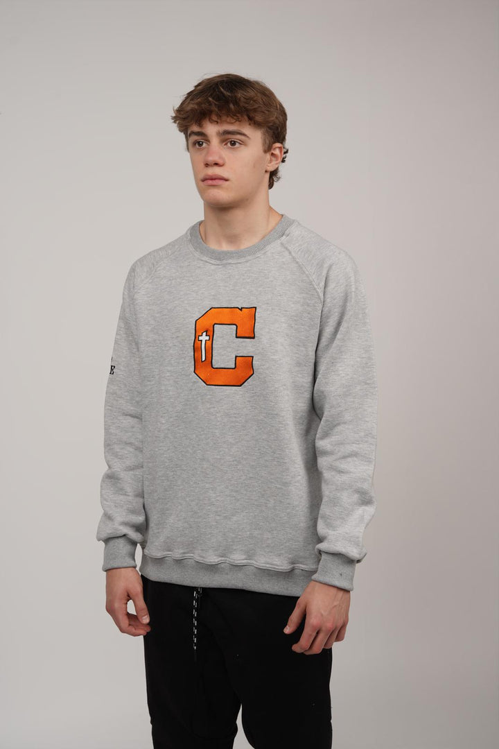 Catholic Embroidered C Crewneck - Grey