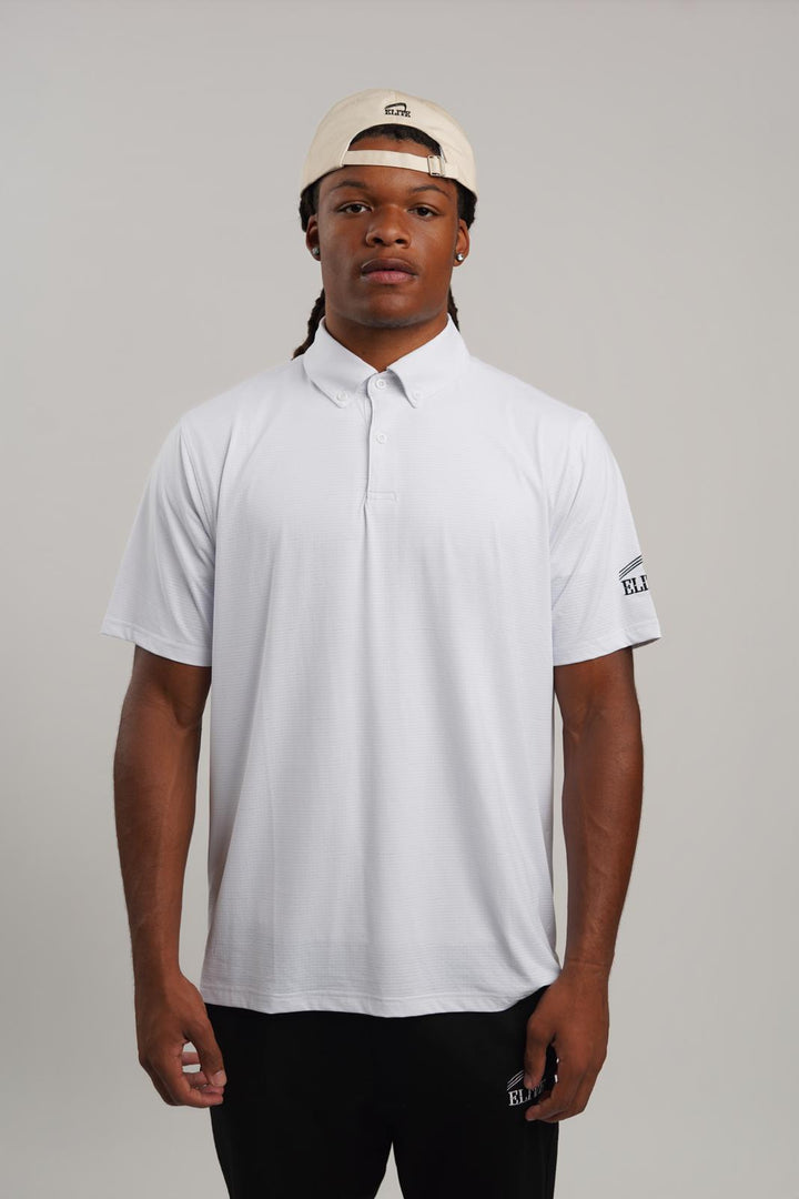 Elite Four Button Polo - White