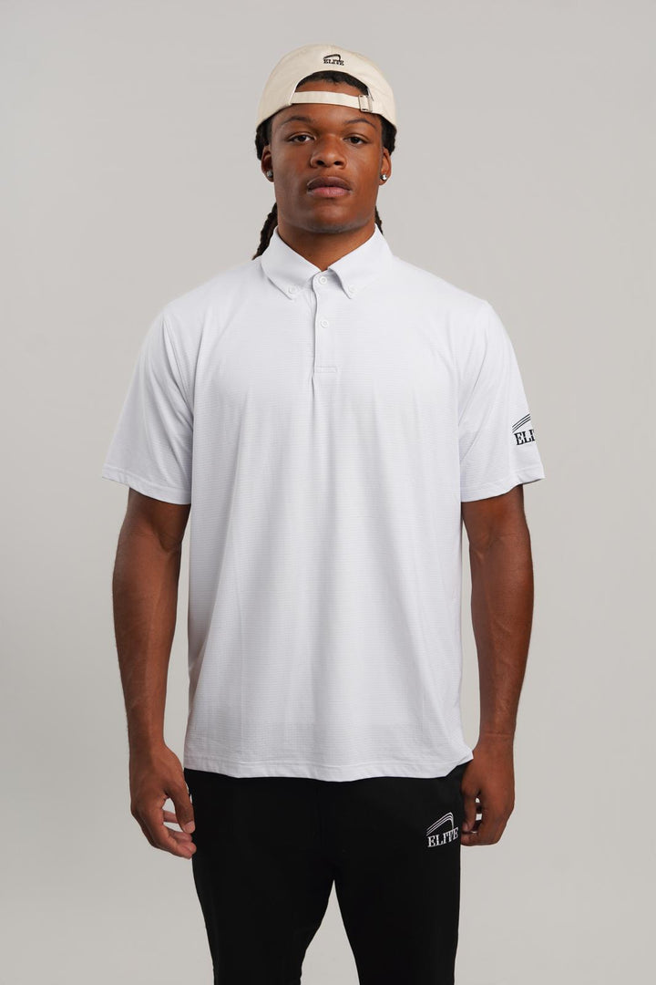 Elite Four Button Polo - White
