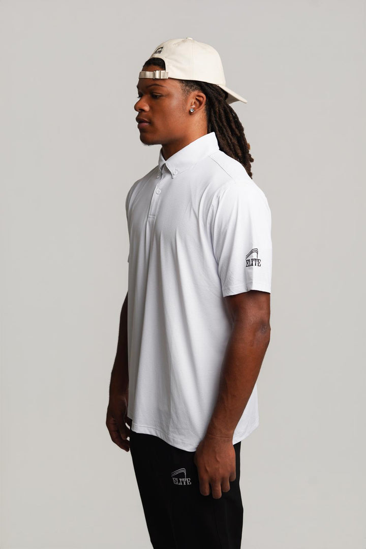 Elite Four Button Polo - White