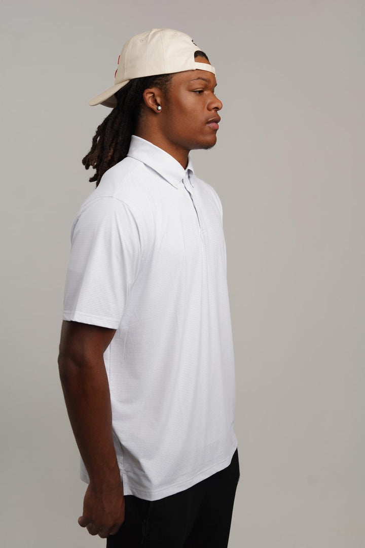 Elite Four Button Polo - White