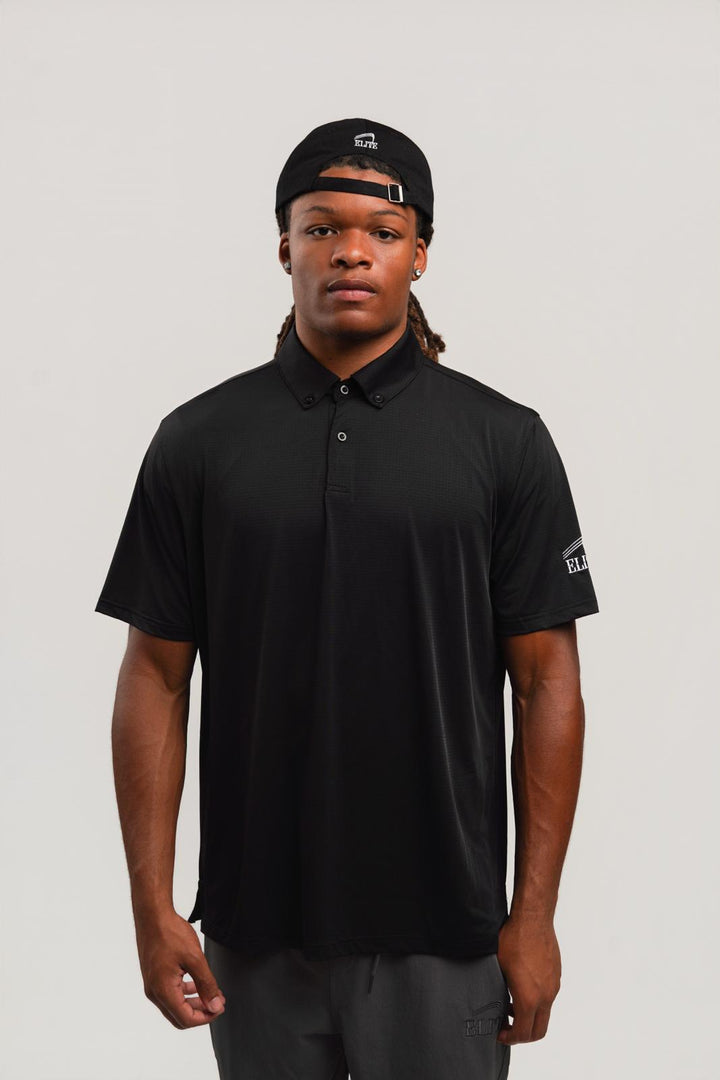 Elite Four Button Polo - Black