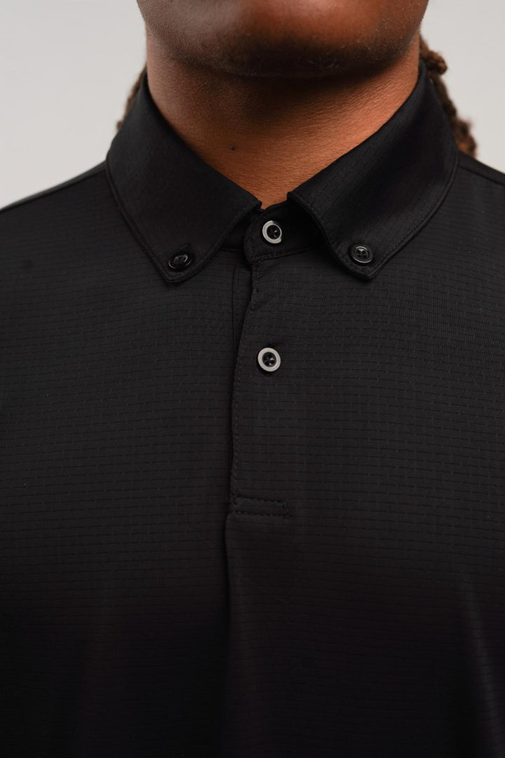 Elite Four Button Polo - Black