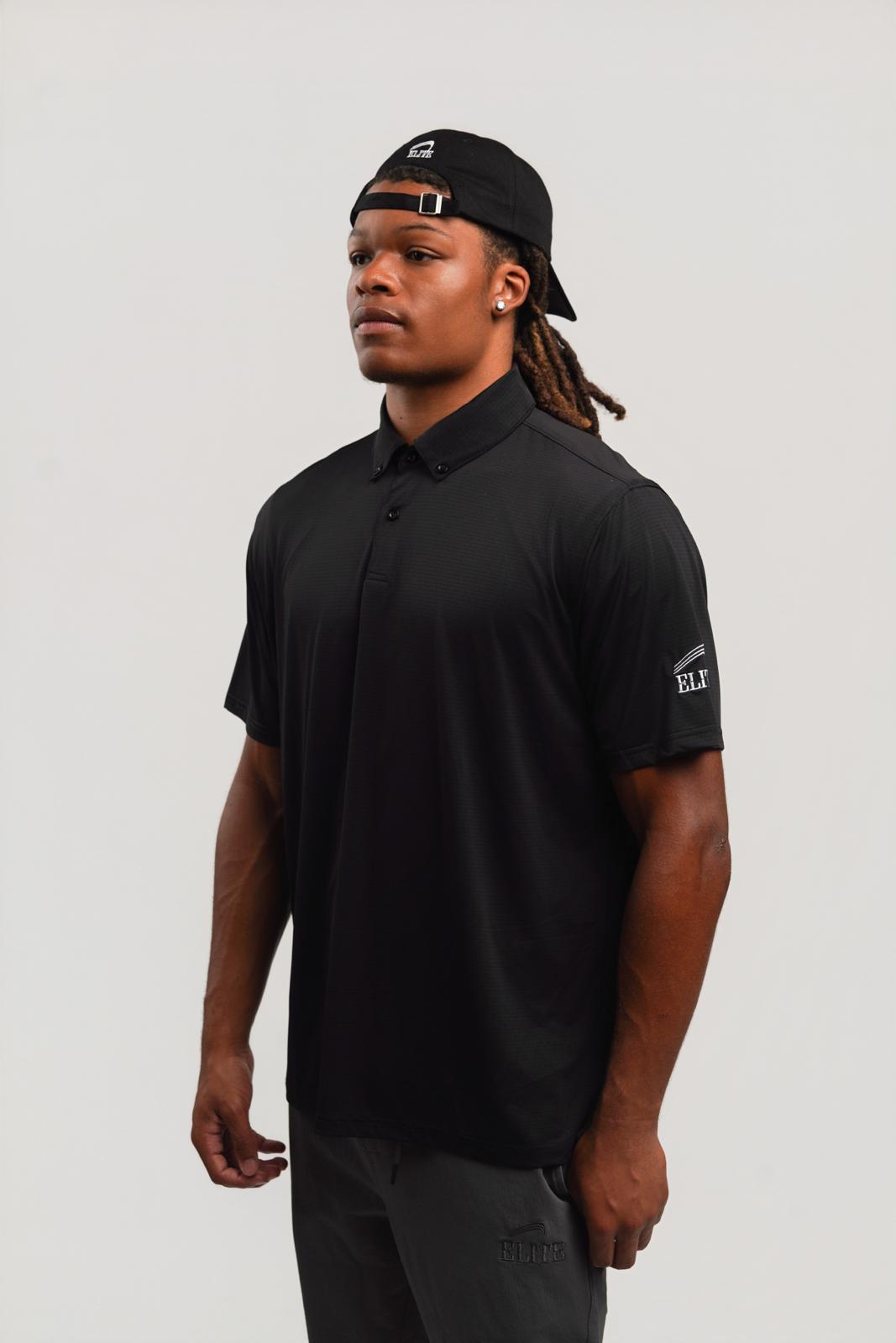 Elite Four Button Polo - Black