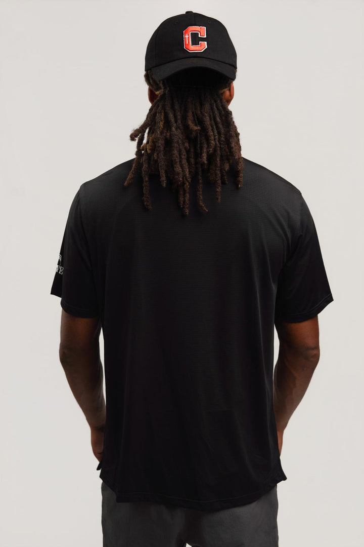 Elite Four Button Polo - Black