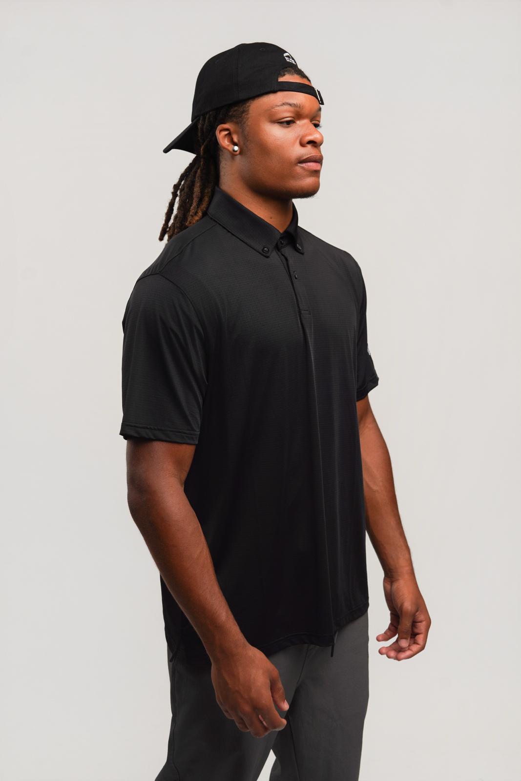Elite Four Button Polo - Black