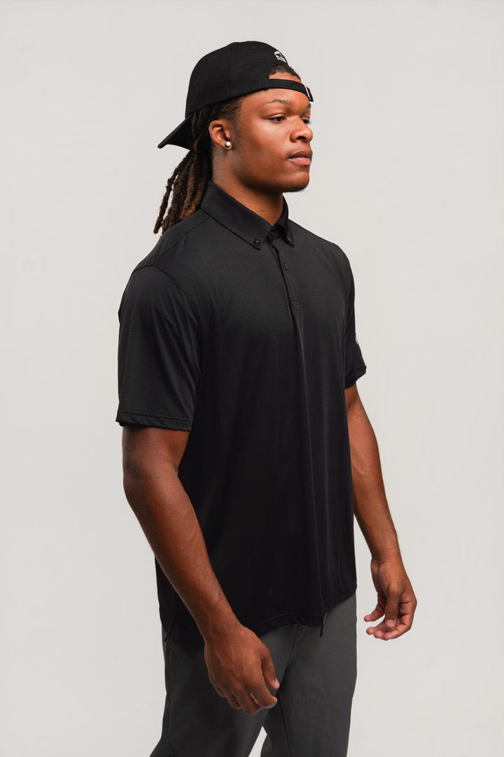 Elite Four Button Polo - Black