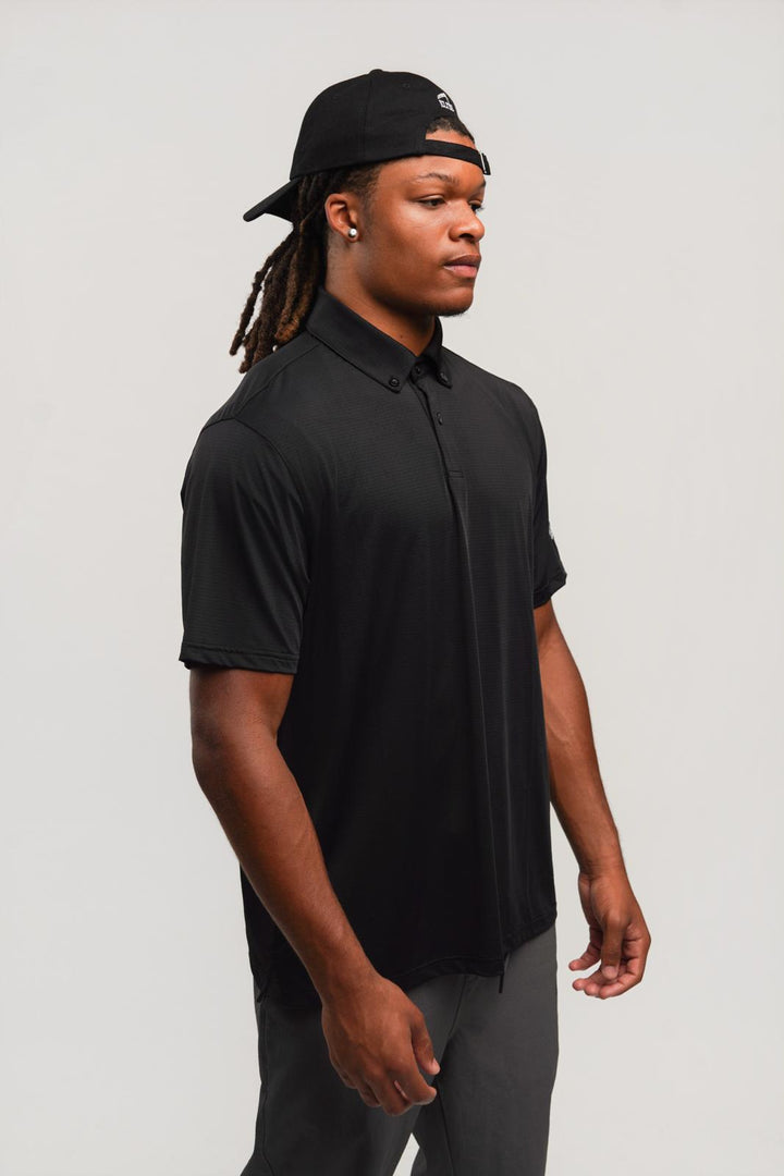 Elite Four Button Polo - Black