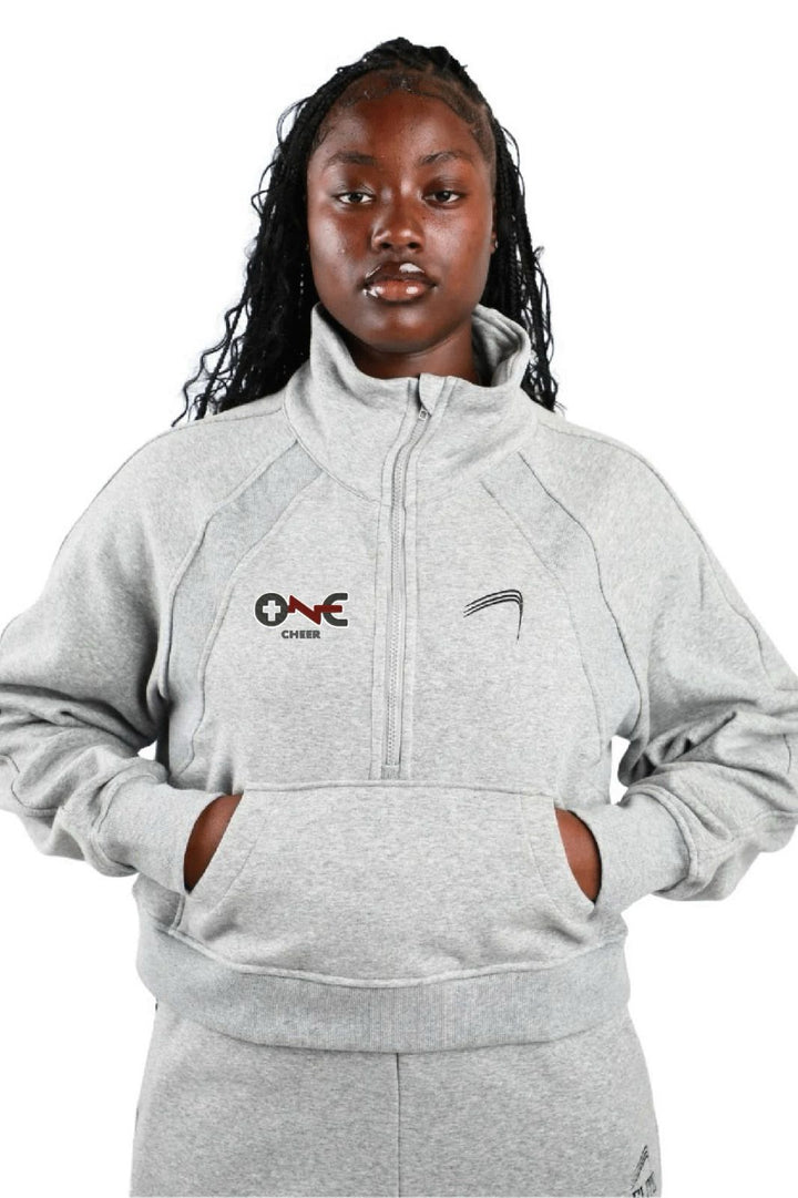 OCC Cheer 1/2 Zipped Cropped Fleece Pullover- Grey