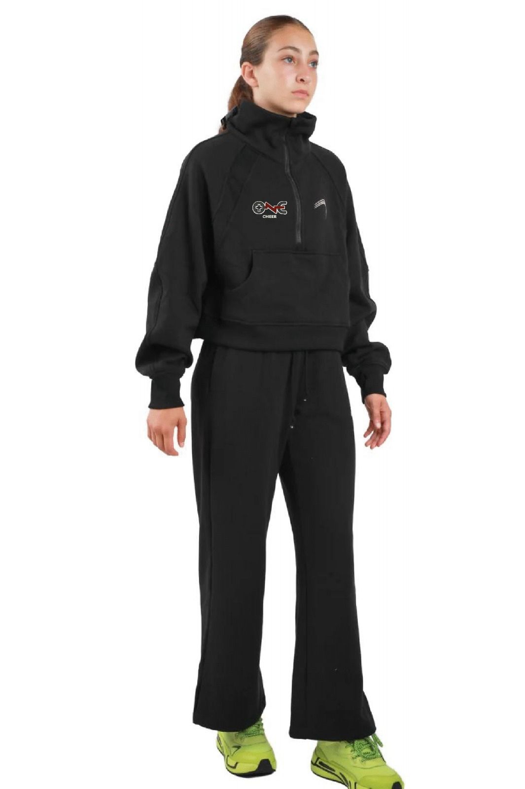OCC Cheer Cropped Fleece Pullover Set - Black