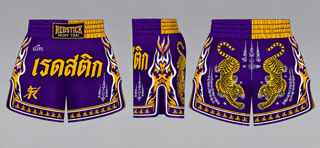 Muay Thai shorts- Purple/Gold - Embroidered