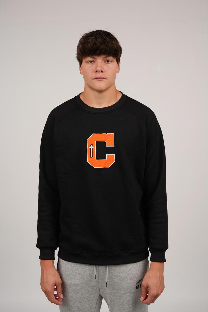 Catholic Embroidered C Crewneck - Black